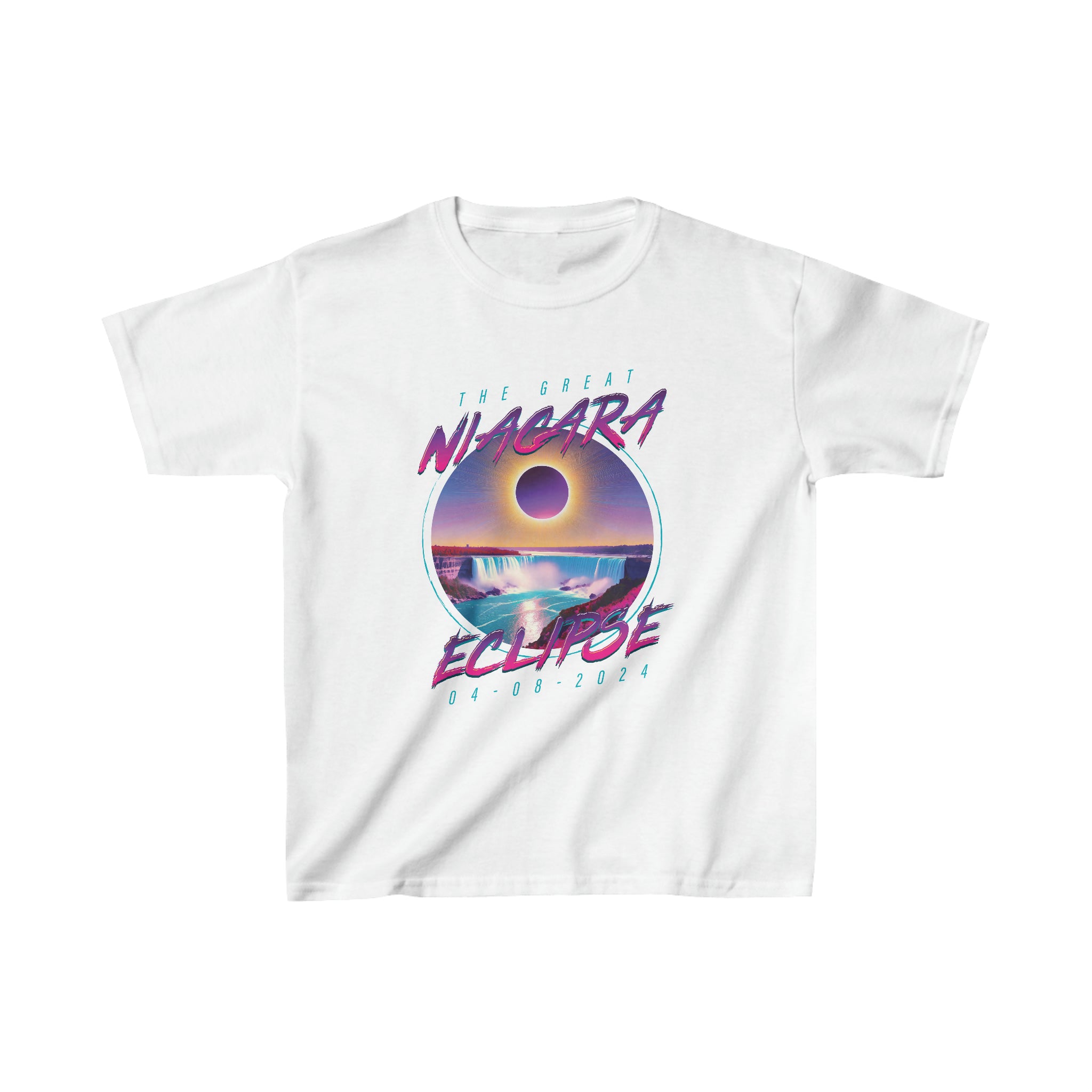 Niagara Falls Solar Eclipse 2024 Retrowave 80s Kids T-Shirt - Violet