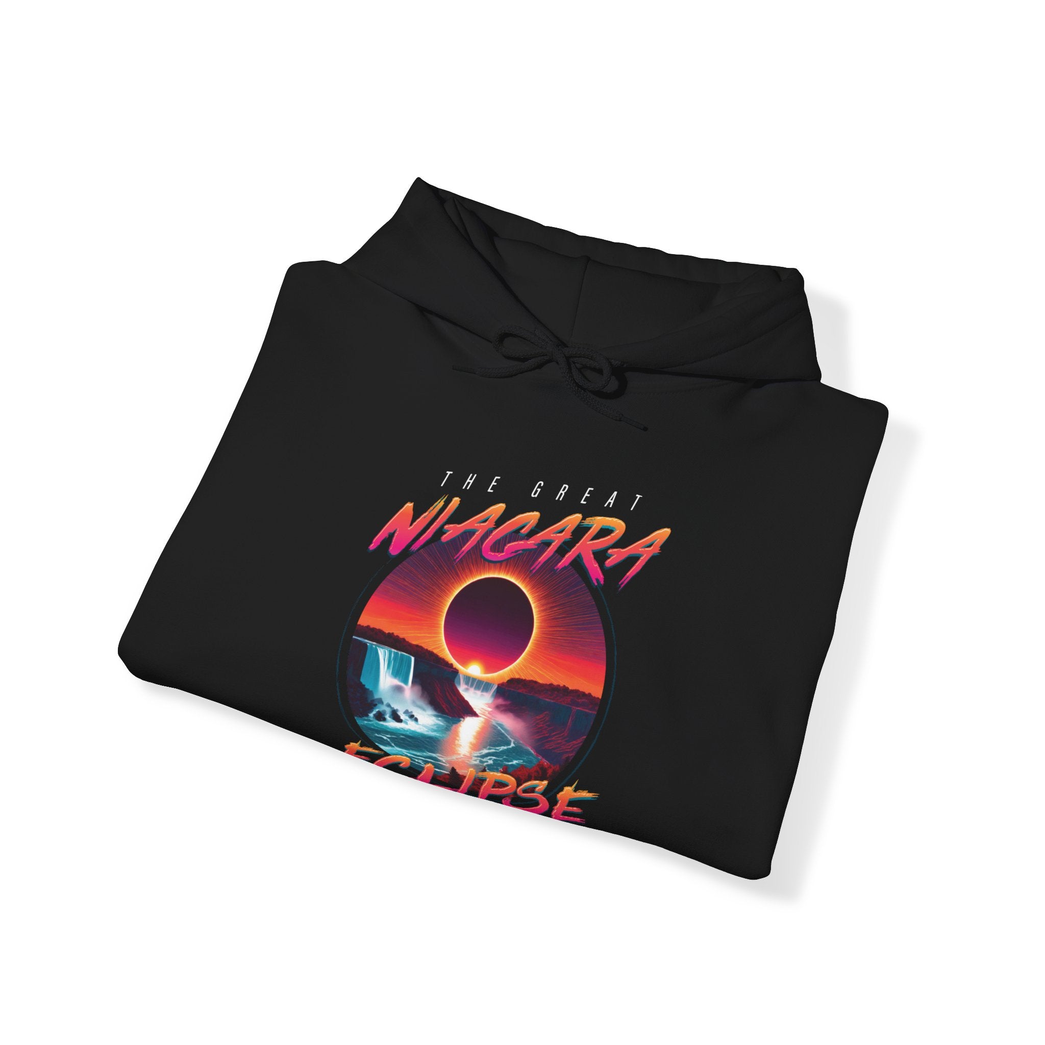 Niagara Falls Solar Eclipse 2024 Retrowave 80s Unisex Hoodie - Sunset