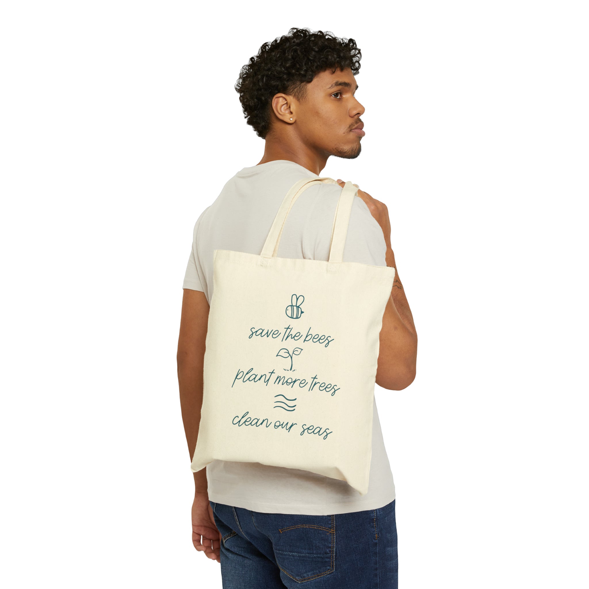 Save Bees, Plant Trees, Save Seas Tote Bag