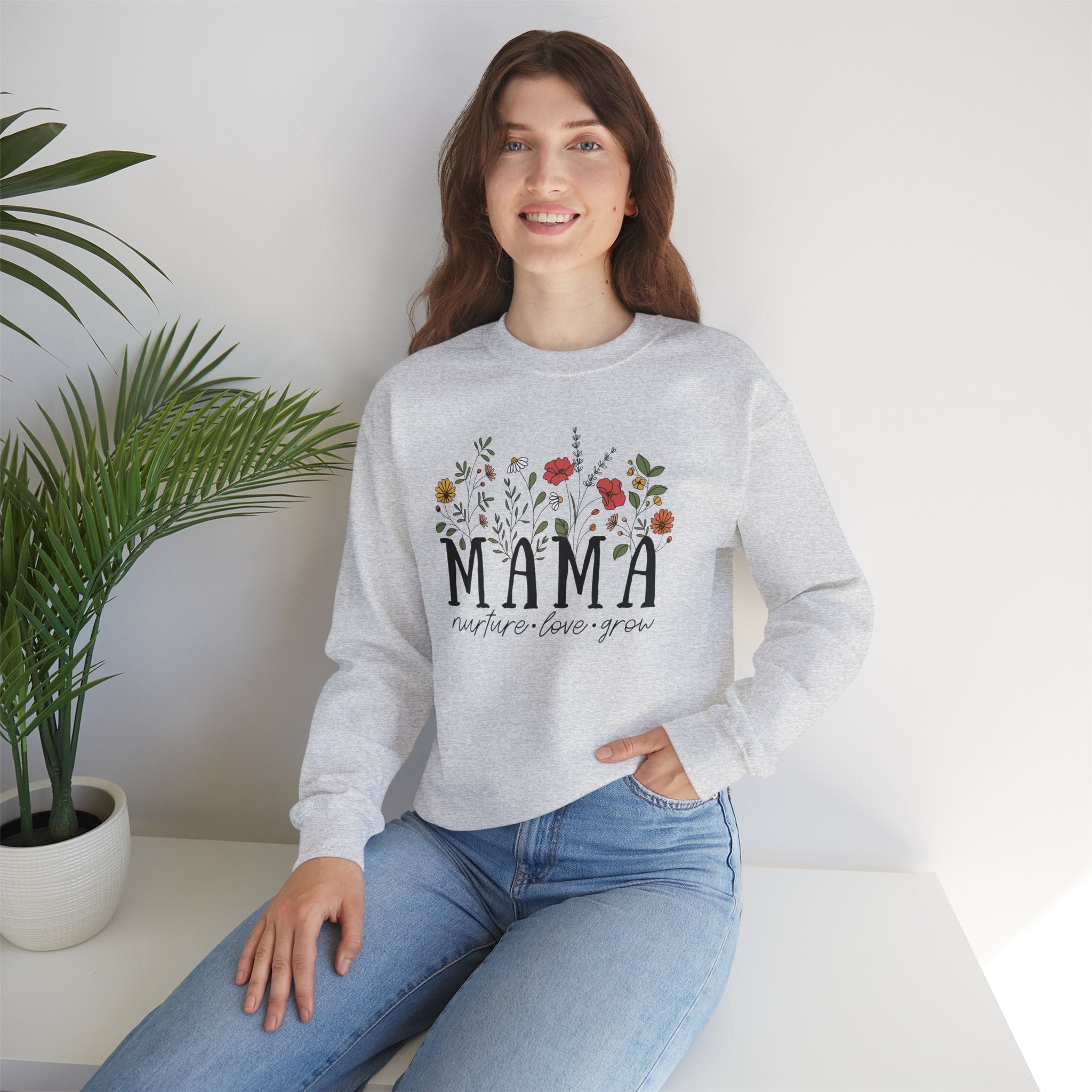 Mama: Nurture • Love • Grow Floral Crewneck Sweater