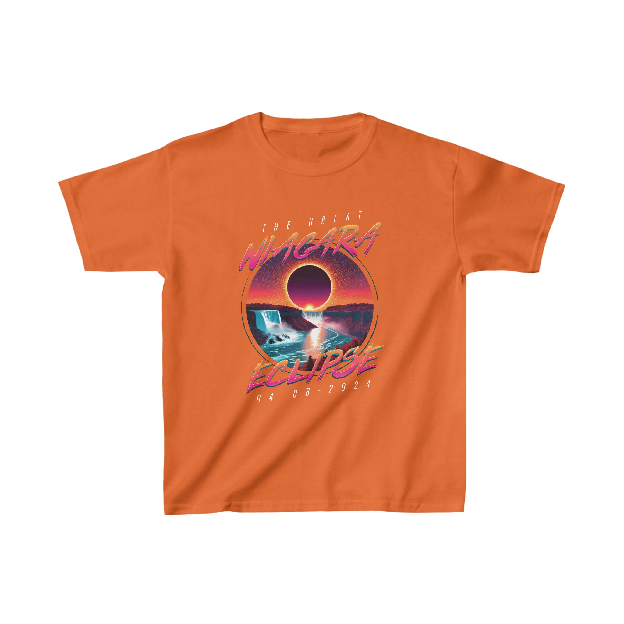 Niagara Falls Solar Eclipse 2024 Retrowave 80s Kids Tee- Sunset