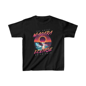 Niagara Falls Solar Eclipse 2024 Retrowave 80s Kids Tee- Sunset