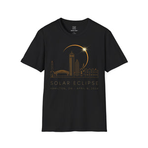 Hamilton Ontario Solar Eclipse 2024 Cityscape Silhouette Unisex T-Shirt