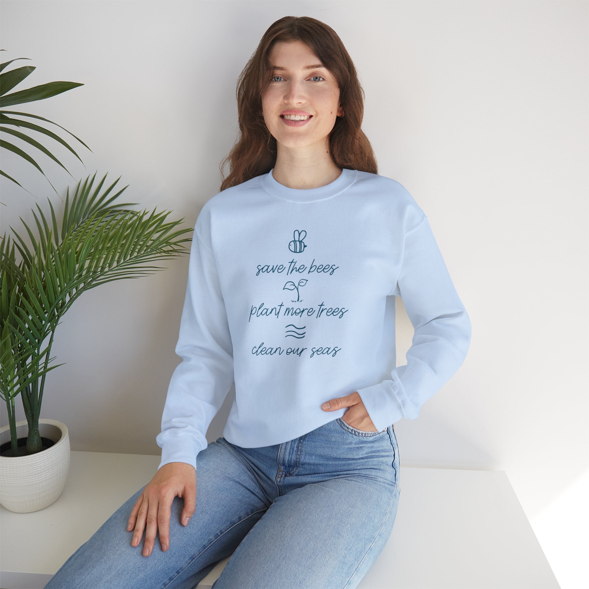 Save Bees, Plant Trees, Save Seas Crewneck Sweater