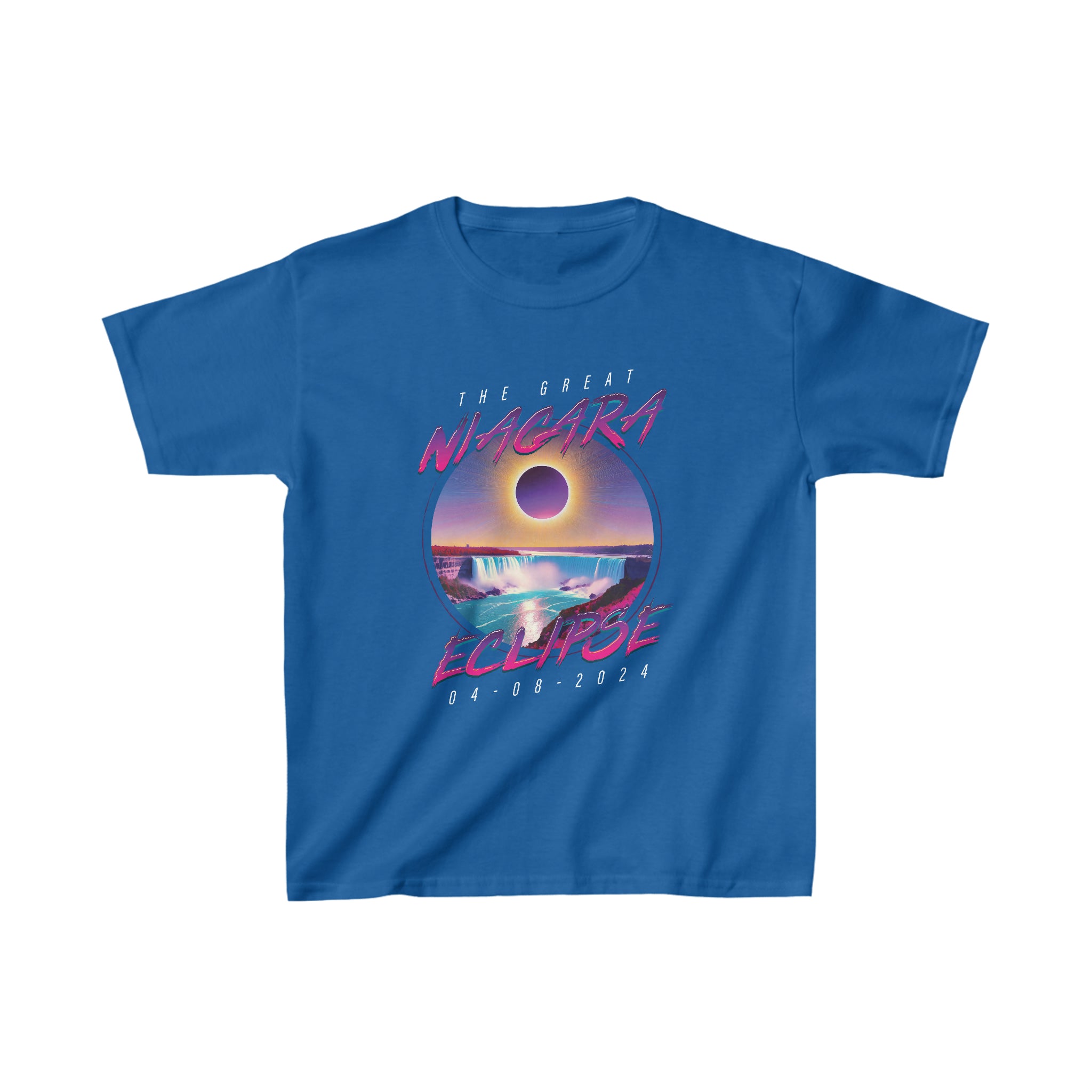 Niagara Falls Solar Eclipse 2024 Retrowave 80s Kids T-Shirt - Violet