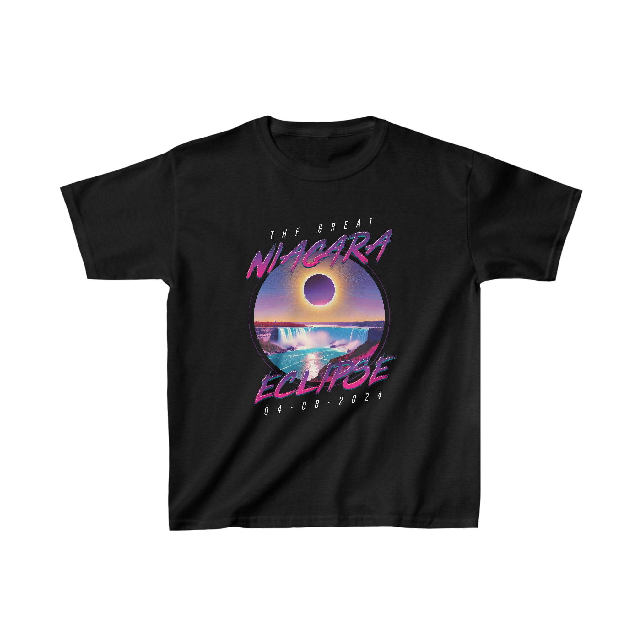 Niagara Falls Solar Eclipse 2024 Retrowave 80s Kids T-Shirt - Violet