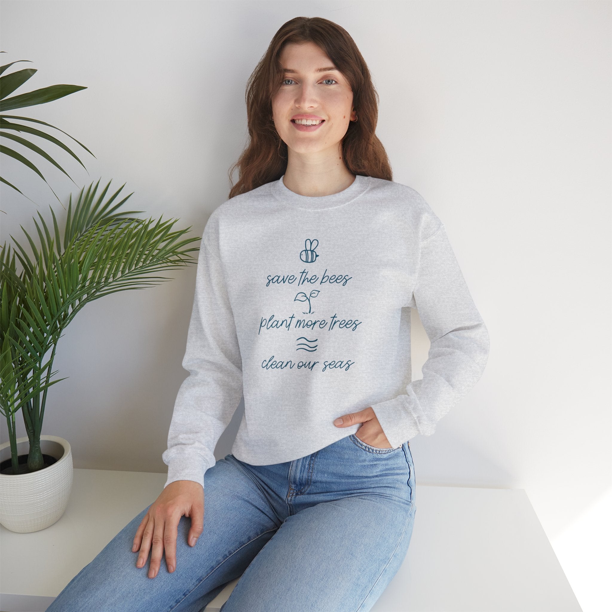 Save Bees, Plant Trees, Save Seas Crewneck Sweater