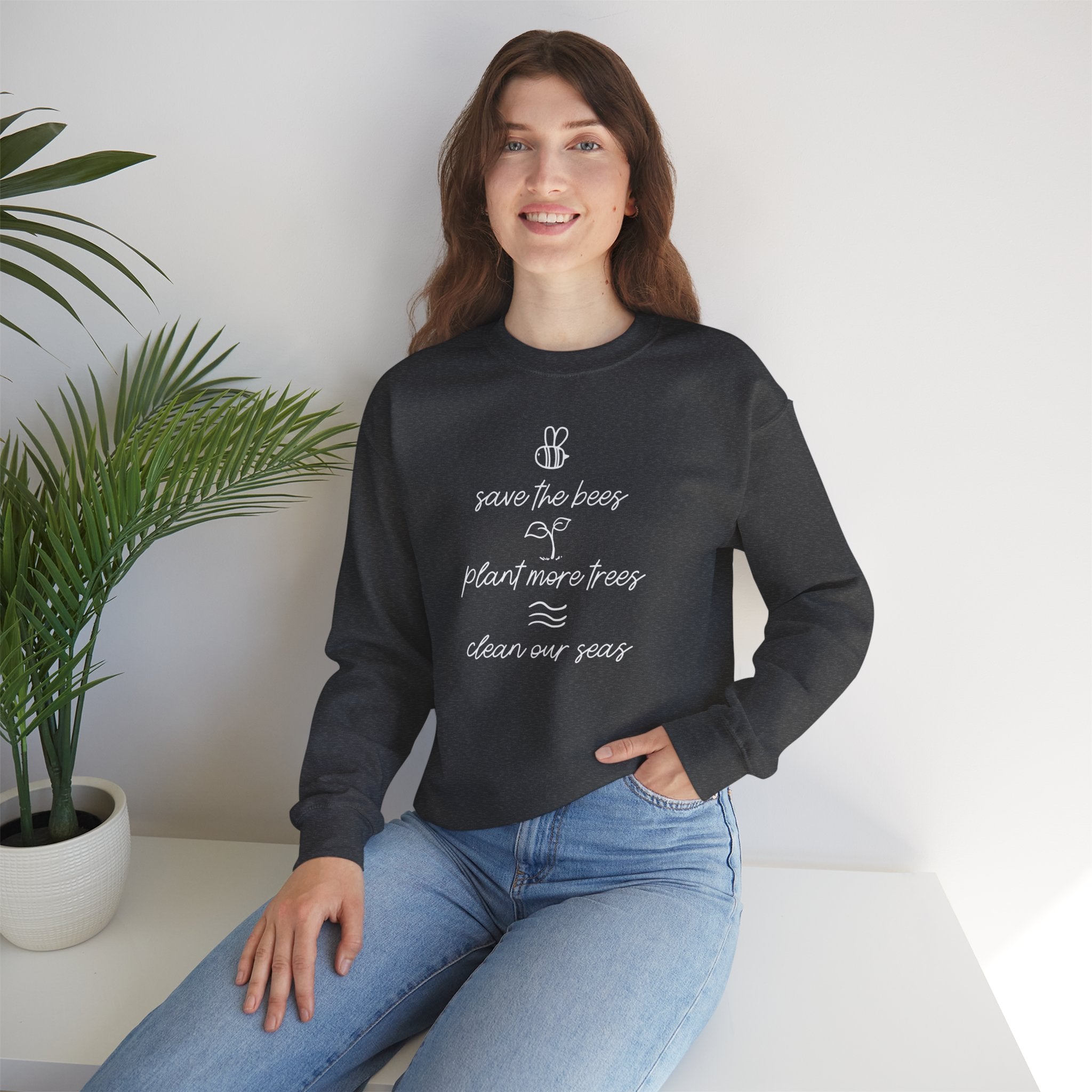 Save Bees, Plant Trees, Save Seas Crewneck Sweater