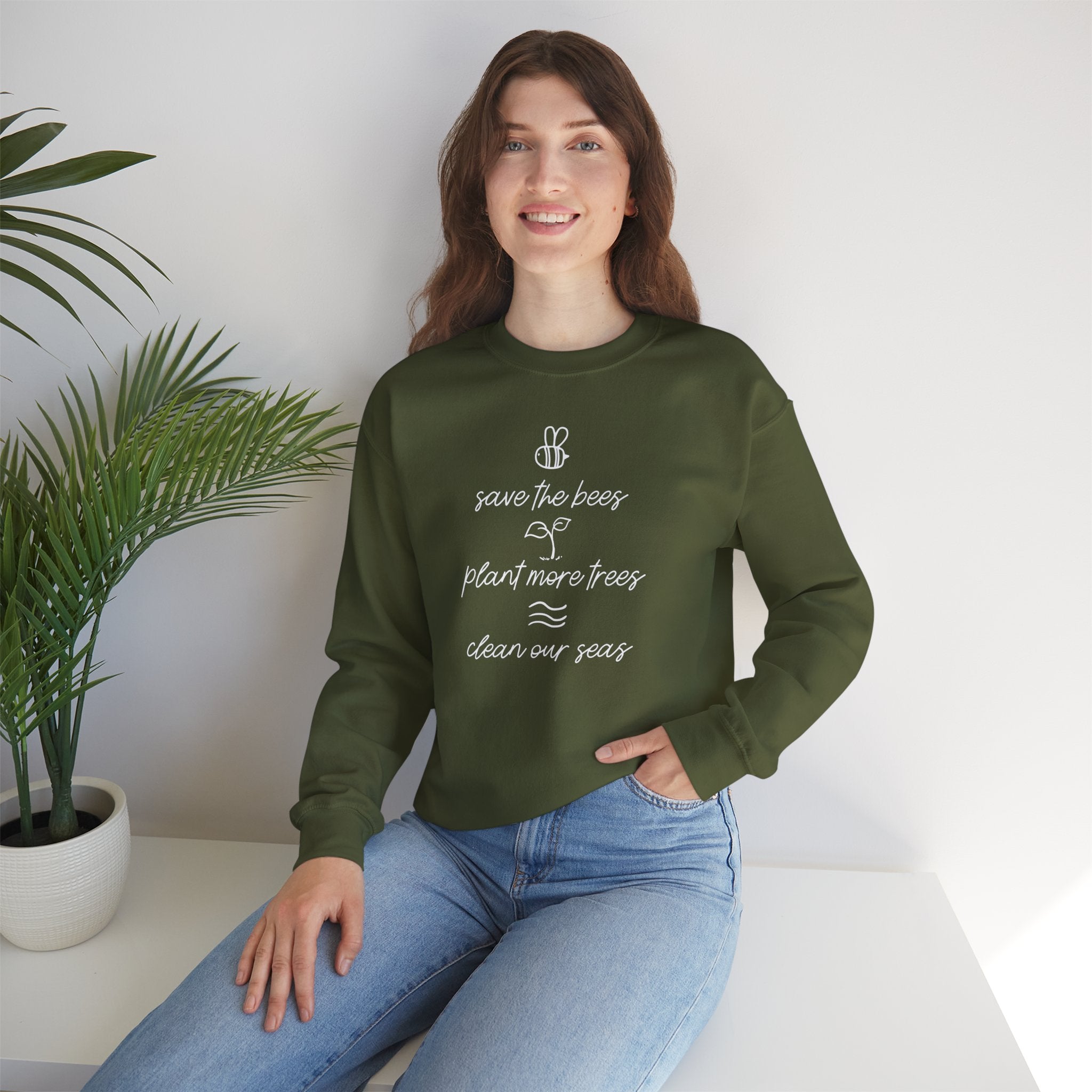 Save Bees, Plant Trees, Save Seas Crewneck Sweater