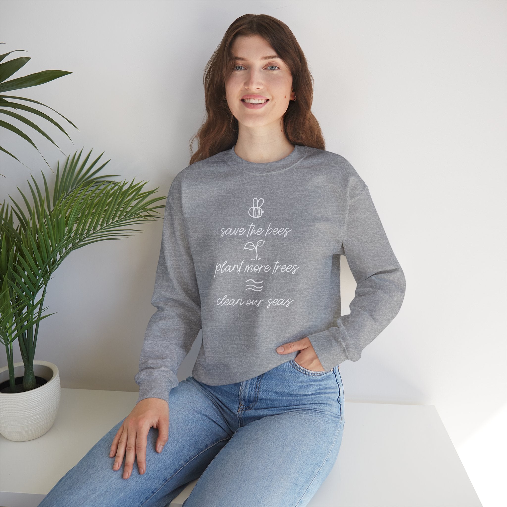 Save Bees, Plant Trees, Save Seas Crewneck Sweater