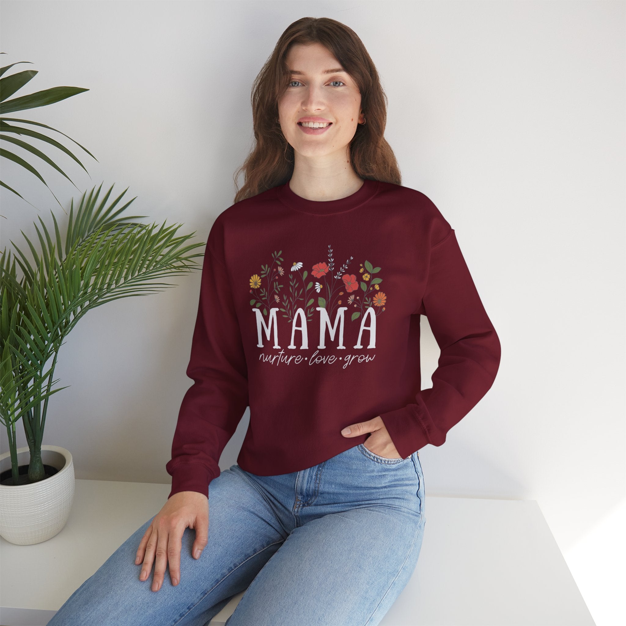 Mama: Nurture • Love • Grow Floral Crewneck Sweater