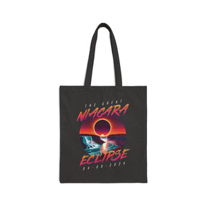 Niagara Falls Solar Eclipse 2024 Retrowave 80s Canvas Tote Bag - Sunset