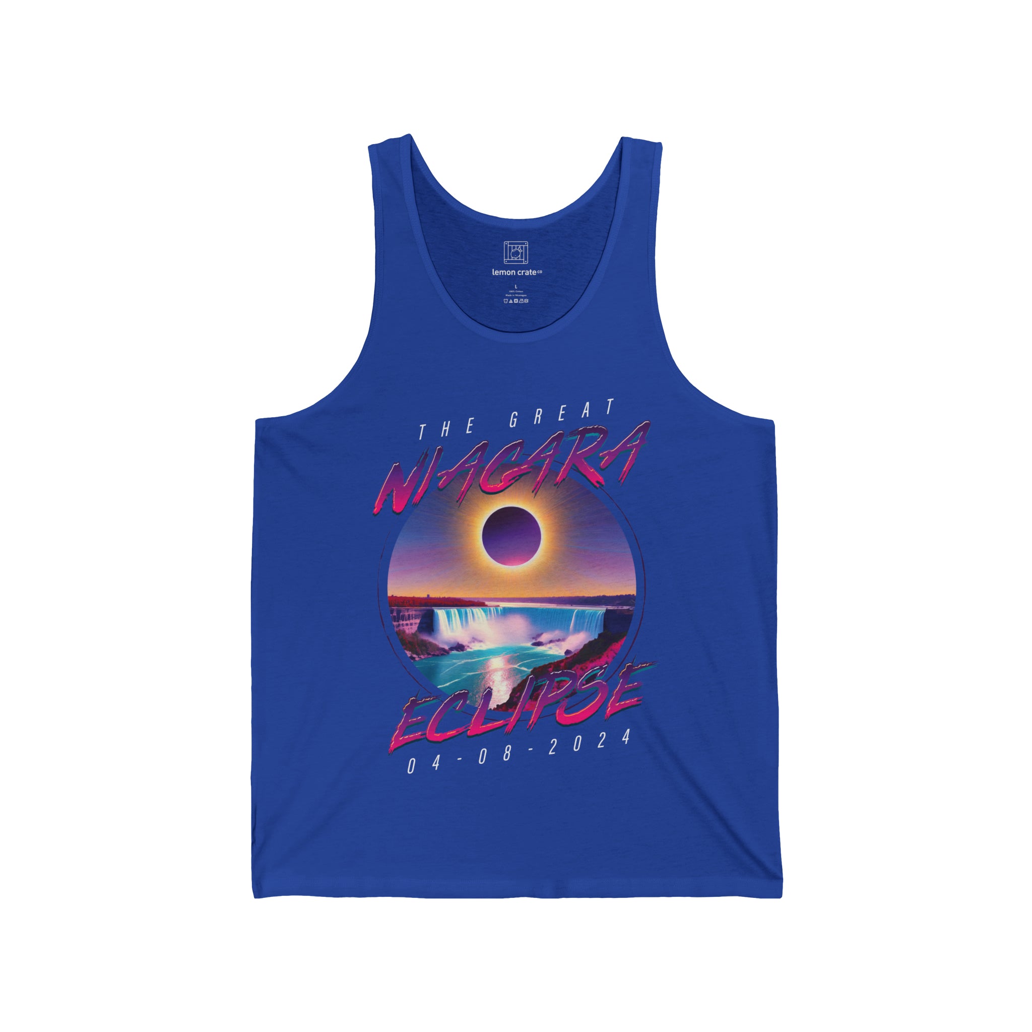 Niagara Falls Solar Eclipse 2024 Retrowave 80s Unisex Tank - Violet