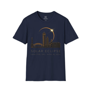 Hamilton Ontario Solar Eclipse 2024 Cityscape Silhouette Unisex T-Shirt