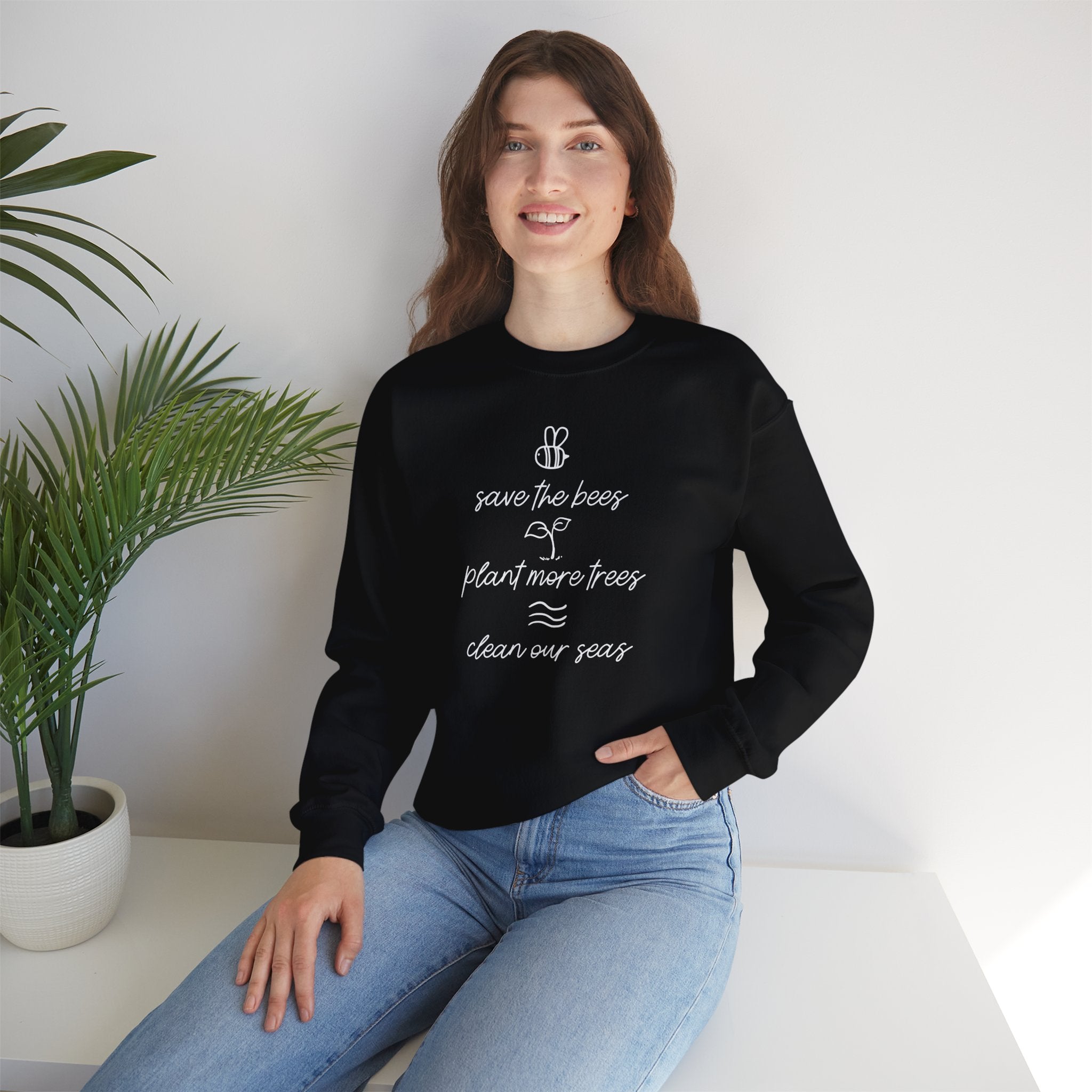 Save Bees, Plant Trees, Save Seas Crewneck Sweater